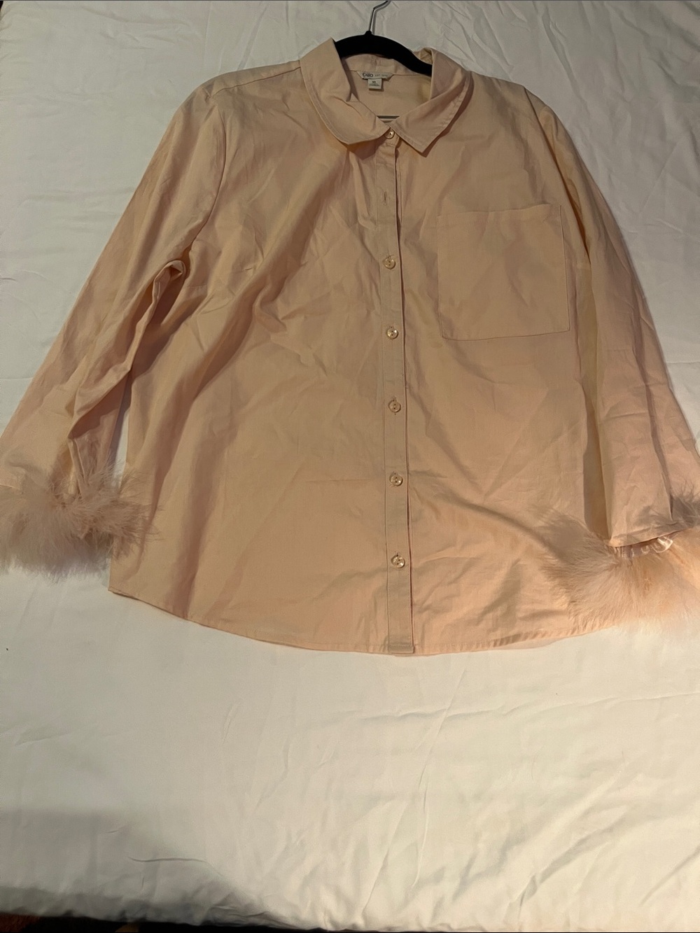 Cato Peach Button-Front Shirt with Feather Cuffs